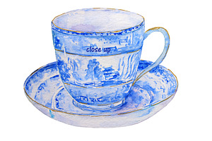 Watercolor Clipart Blue Teapot Cup