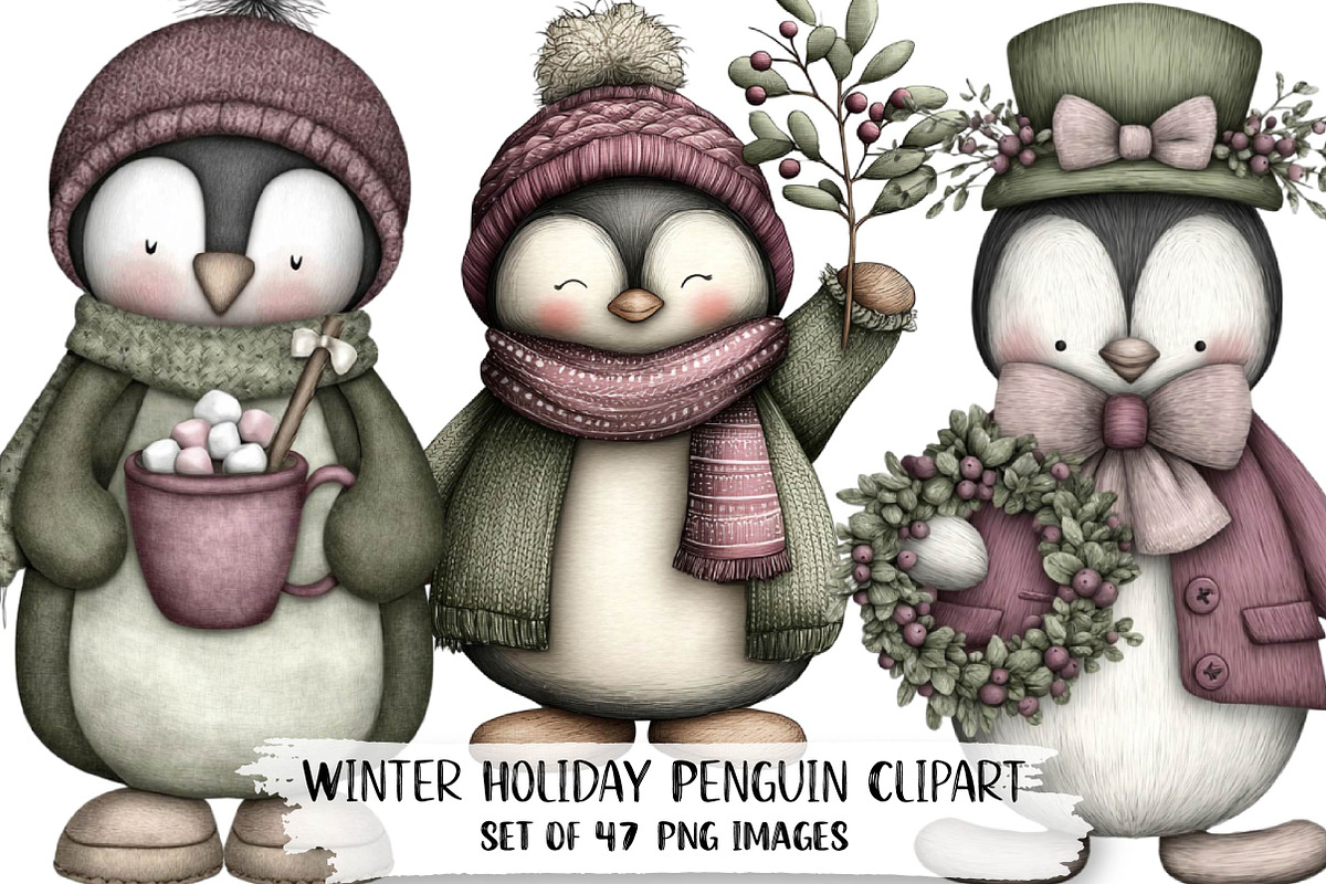 Winter Holiday Penguin Clipart, an Illustration by DreamPrint404 (Photo 1 of 7)