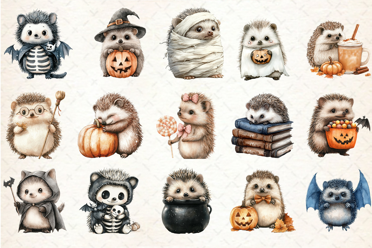 Halloween Cute Hedgehog Clipart, an Illustration by Rose Art (Photo 2 of 7)