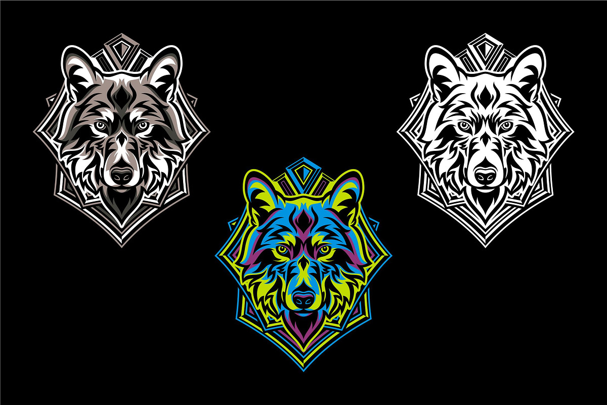 Wolf Head with Geometric Badge, an Animal Illustration by weervector (Photo 3 of 4)