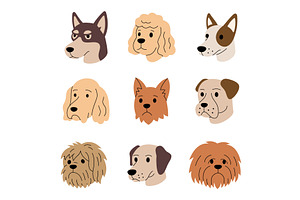 Cartoon dog collection. Flat puppy, an Animal Illustration by GraphiShop