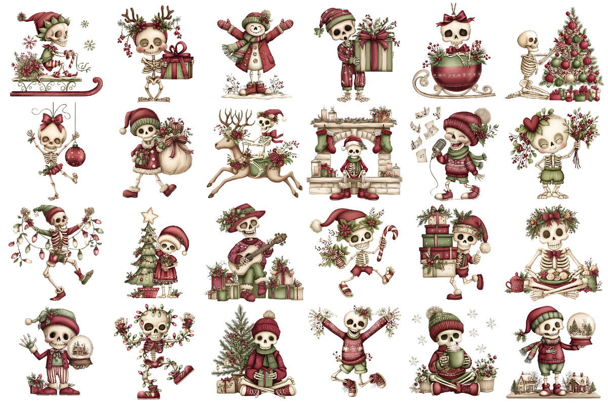 Christmas Funny Skeleton Clipart, an Illustration by designcity5 (Photo 2 of 5)