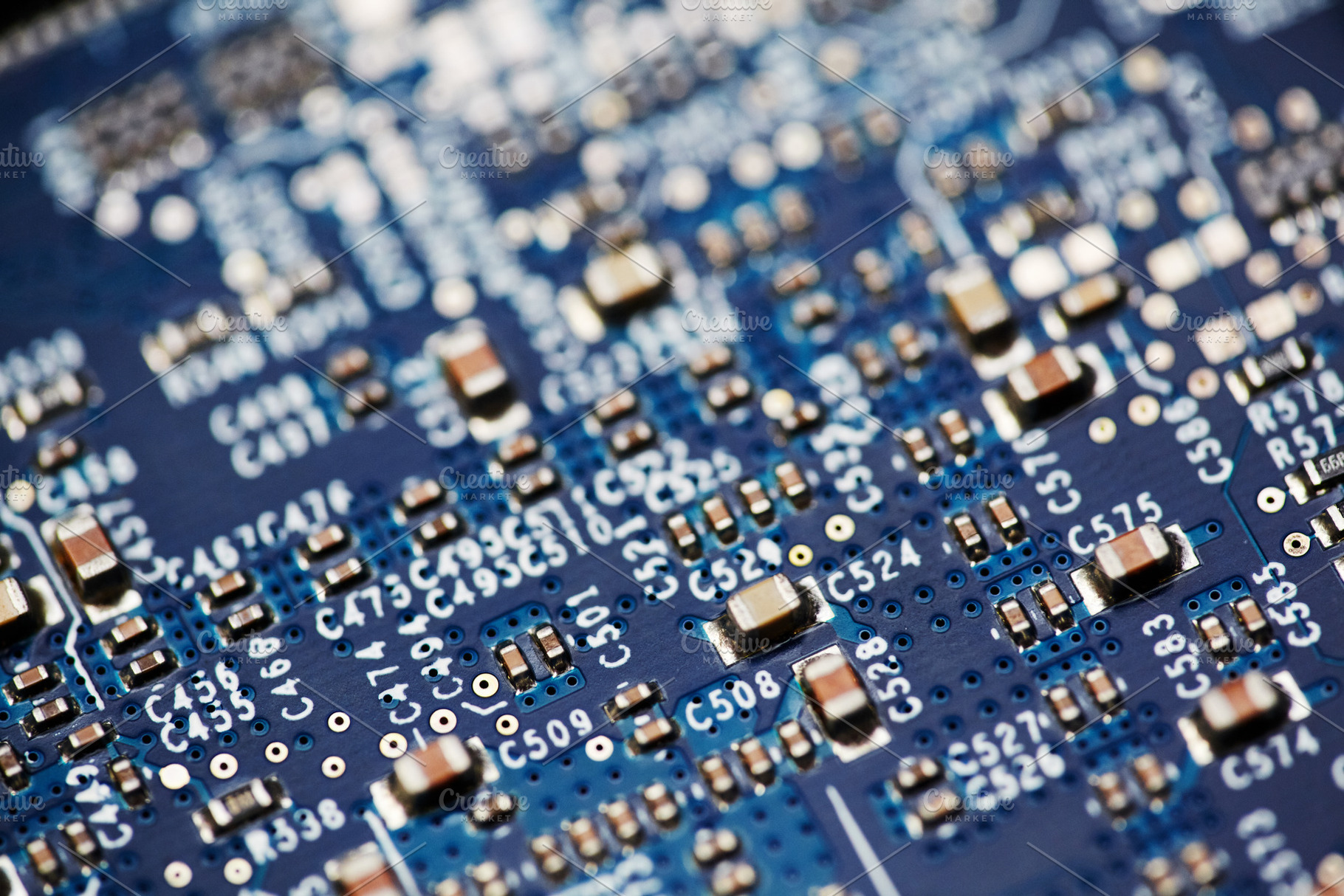 Macro background of blue printed circuit board with SMD components., a Technology Photo by Rohan Photography