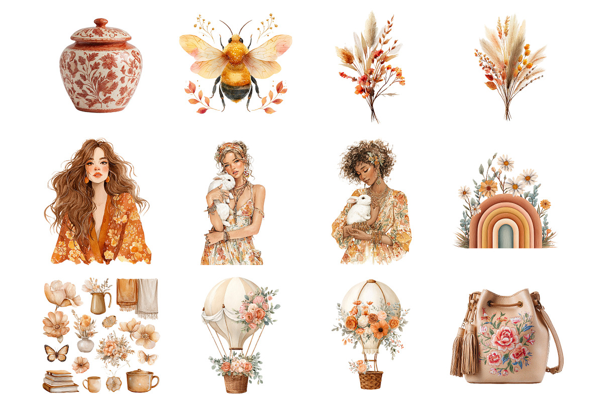 Watercolor Spring Boho Clipart, an Illustration by DreamArtGraphic (Photo 2 of 4)