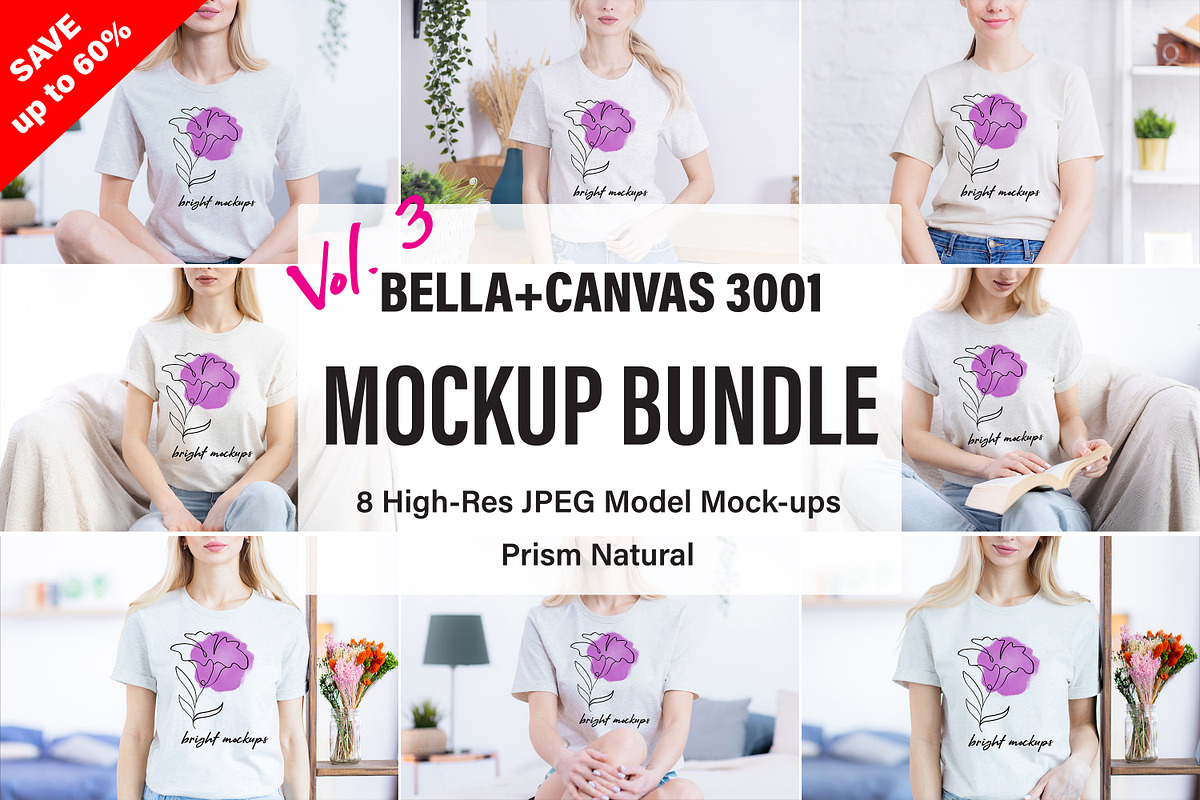 Bella Canvas 3001 Mockup Bundle, a Shirt Mockup by BrightMockups