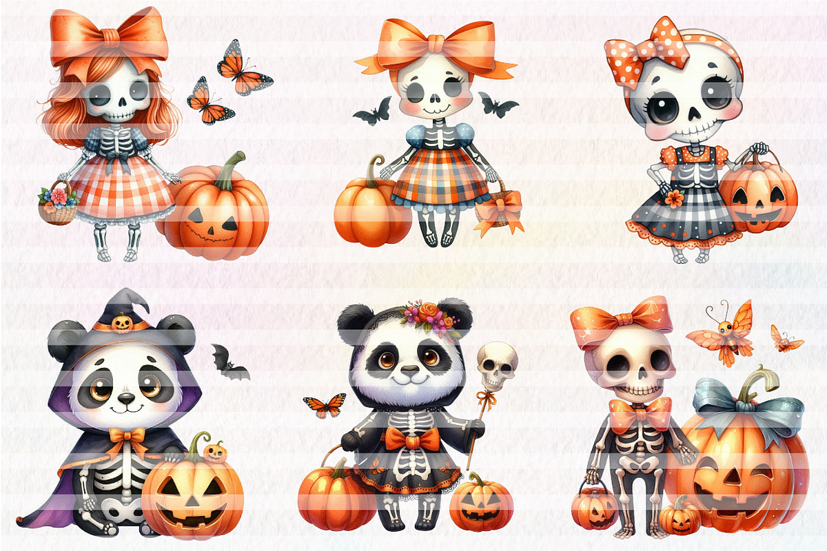 Cute Halloween Skull Clipart, an Illustration by CreationArt (Photo 3 of 5)
