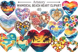 Whimsical Retro Beach Heart Clipart, an Illustration by designcity5