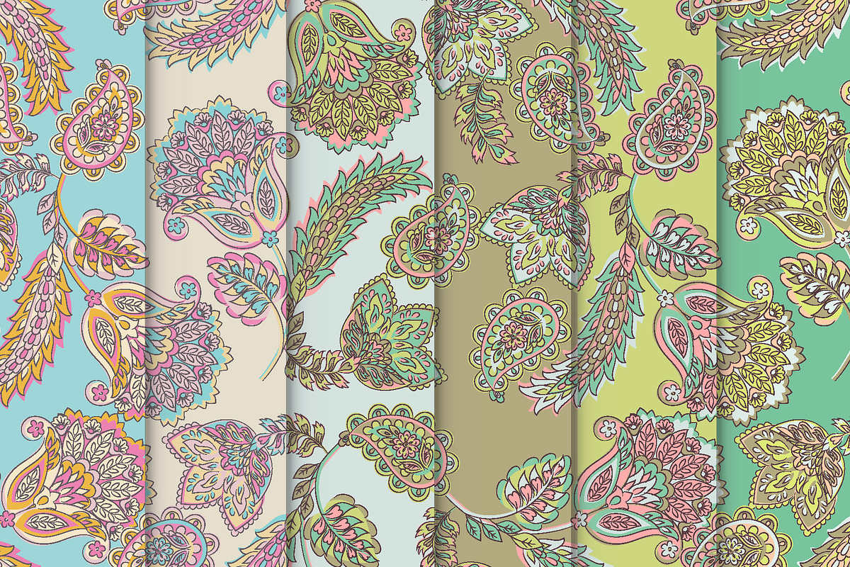 6 Asian Paisley seamless patterns, a Pattern Graphic by antalogiya (Photo 1 of 7)