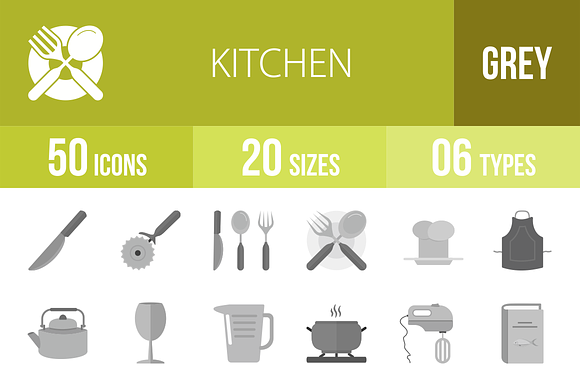 50 Kitchen Greyscale Icons
