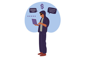 Fraudster and thief working behind, a Technology Illustration by Vectorbuum