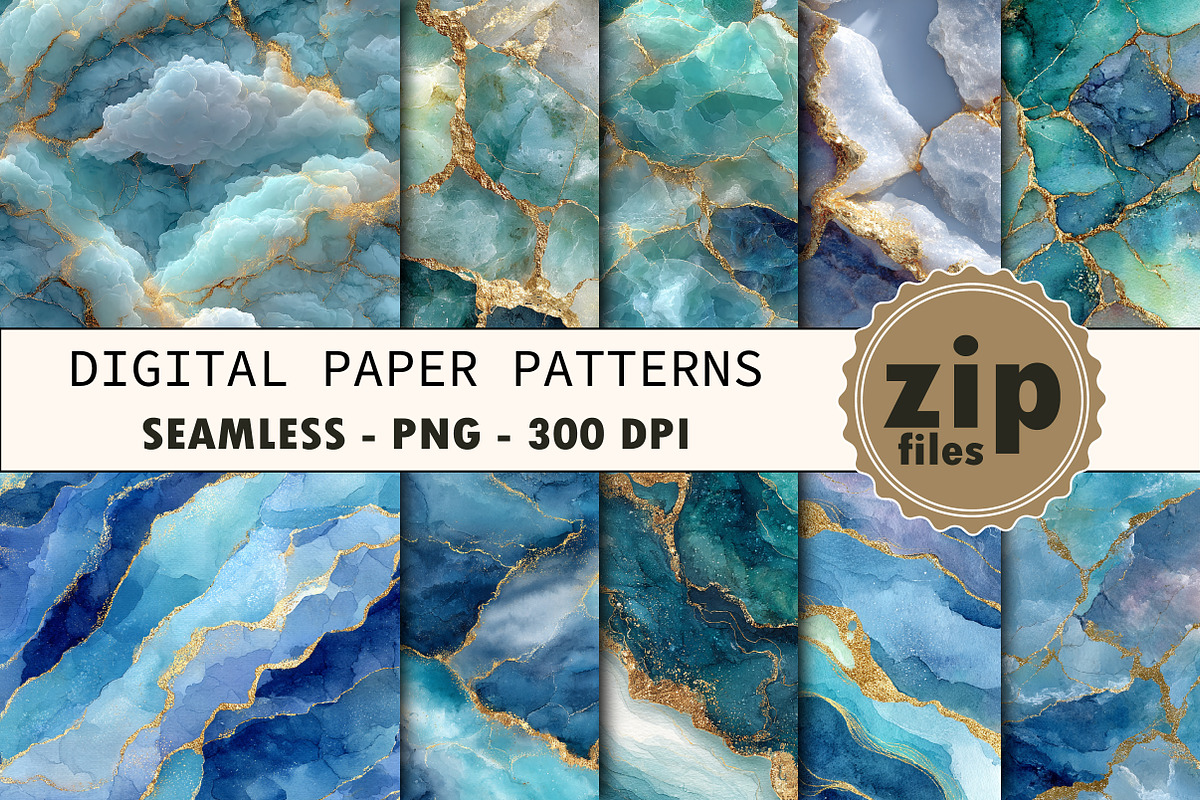 Sky Blue Gold Marble Digital Papers, a Texture Graphic by CitraGraphics (Photo 1 of 6)
