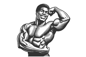 Muscular man flexing biceps, a Sport Illustration by AlexArt