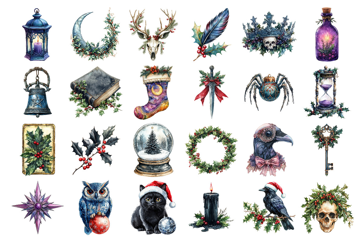 Mystical Gothic Christmas Clipart, an Illustration by Daily.Designs (Photo 2 of 4)