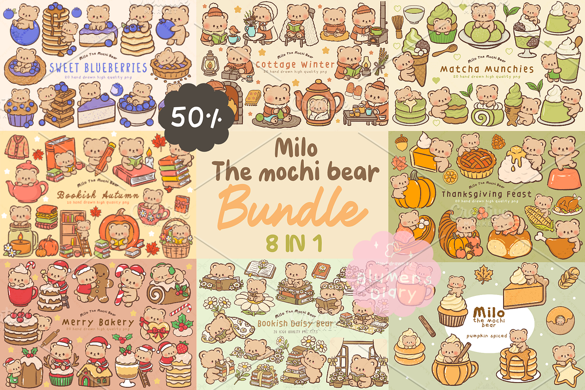 Milo Cute Bear Clipart PNG Bundle, an Animal Illustration by Blumensdiary (Photo 1 of 11)