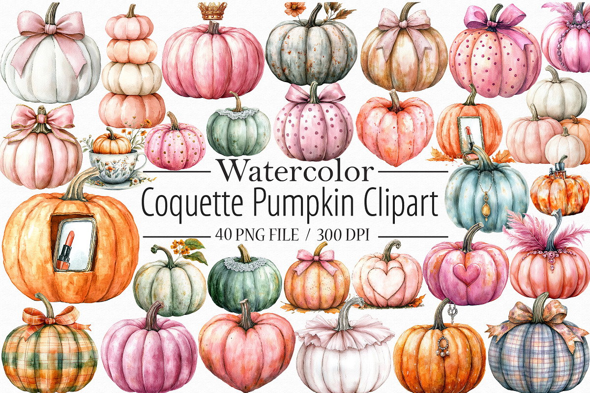 Coquette Pumpkin Clipart, an Illustration by Libby Wishes (Photo 1 of 7)