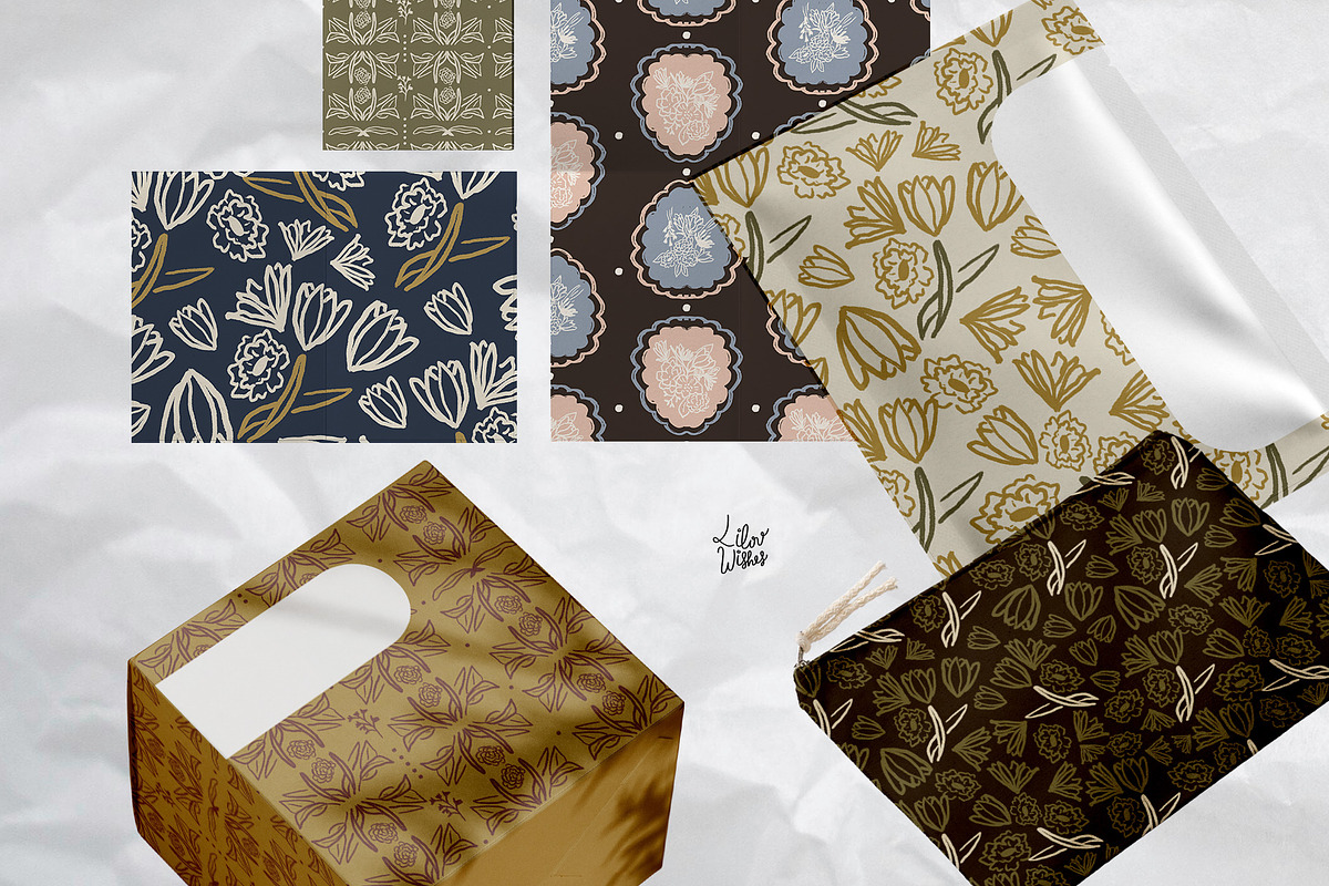 Vintage Floral Line Art Patterns, a Pattern Graphic by lilovwishes (Photo 4 of 7)
