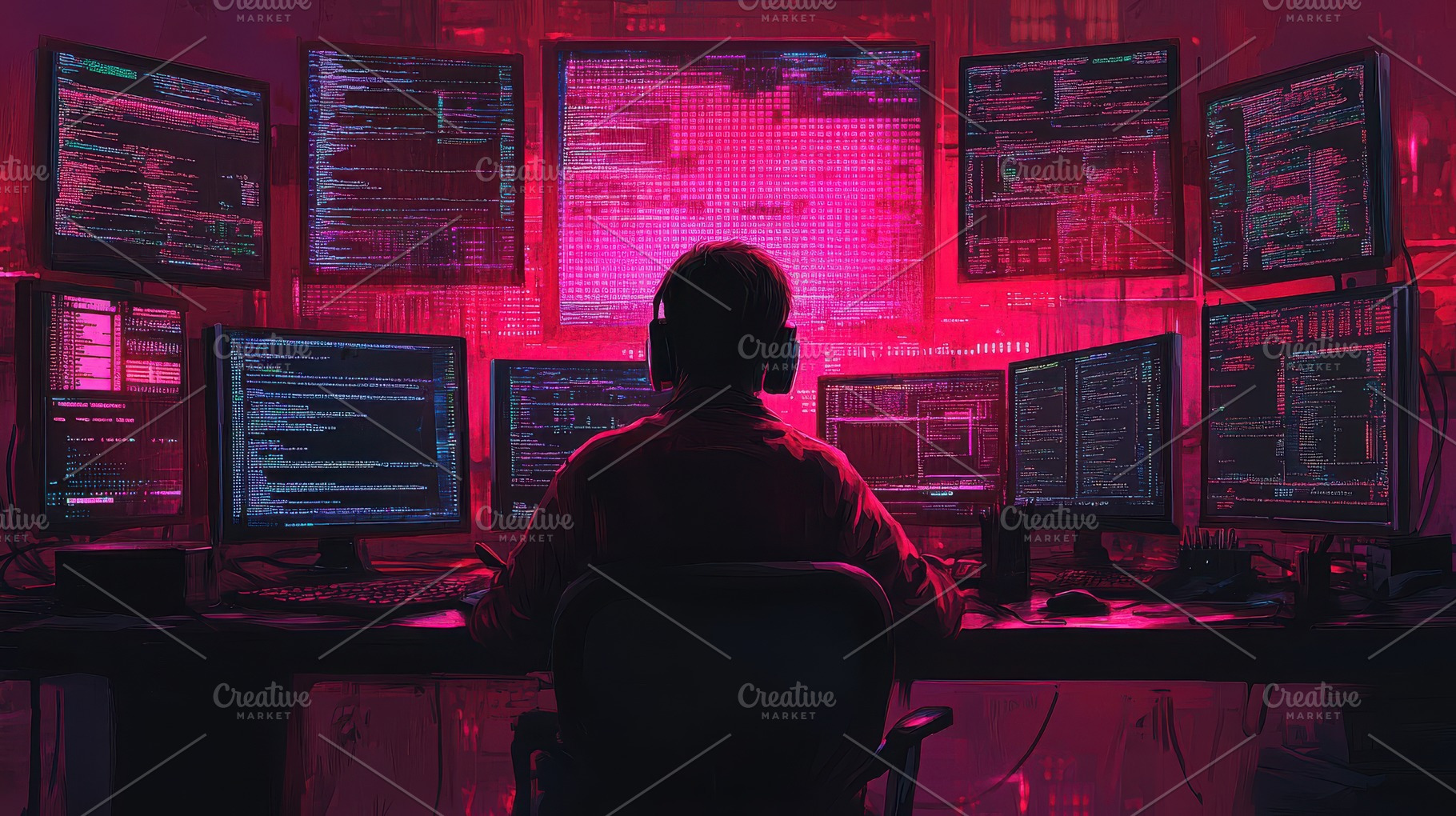 Person surrounded by glowing monitor, a Background Photo by Pixeness