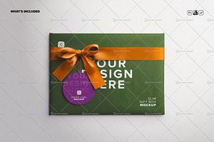 Slim Gift Box Mockup With Bow