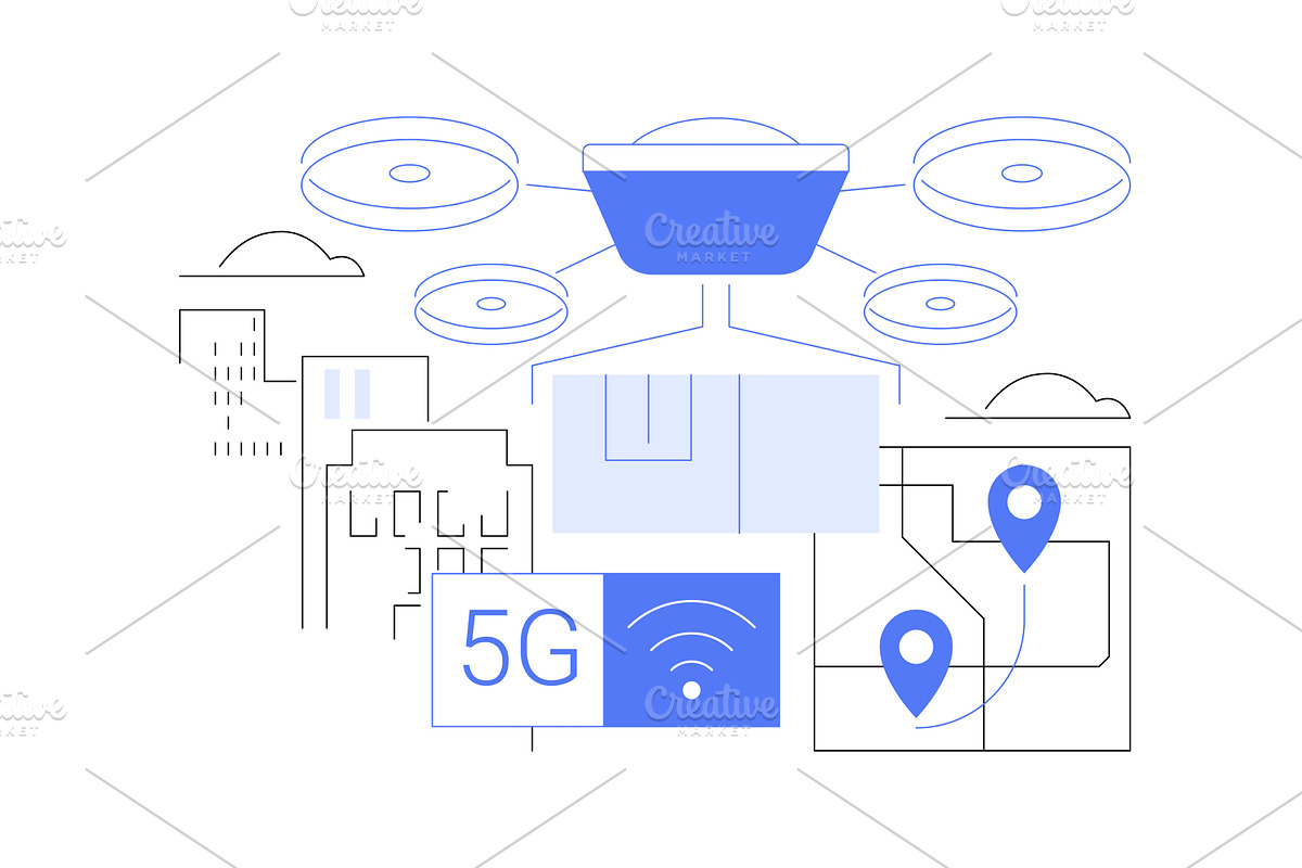 5G drones isolated cartoon vector, a Technology Illustration by Visual Generation