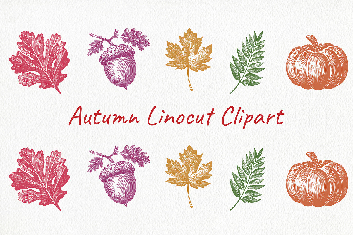 Autumn Linocut Floral Clipart, an Object Graphic by ArtIrisArt (Photo 1 of 4)