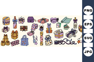 Hand Drawn Gift Box Clipart Set, an Illustration by designvectx