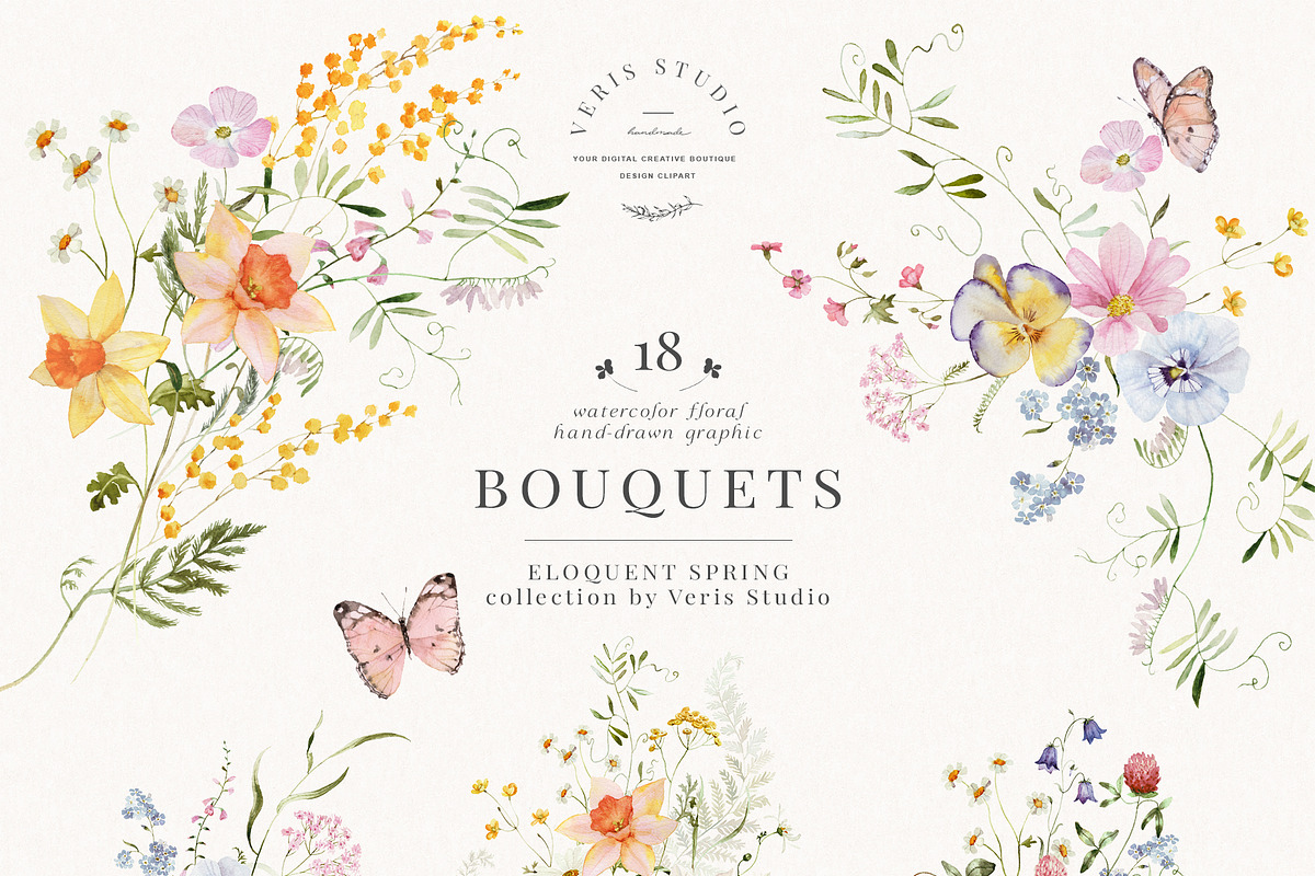 Spring Floral Watercolor Clipart Set, a Decorative Illustration by Veris Studio (Photo 4 of 20)