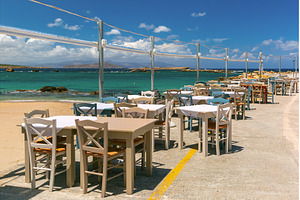 Seaside cafe in Chania Crete Greece, an Architecture Photo by kavalenkava
