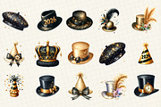 Black and Gold New Year Hat Clipart, an Illustration by DreamCafeArt (Thumbnail 2 of 8)