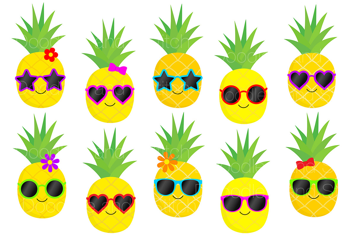 Funky Pineapple Clipart Designs, an Illustration by Doodle and Stitch (Photo 2 of 2)
