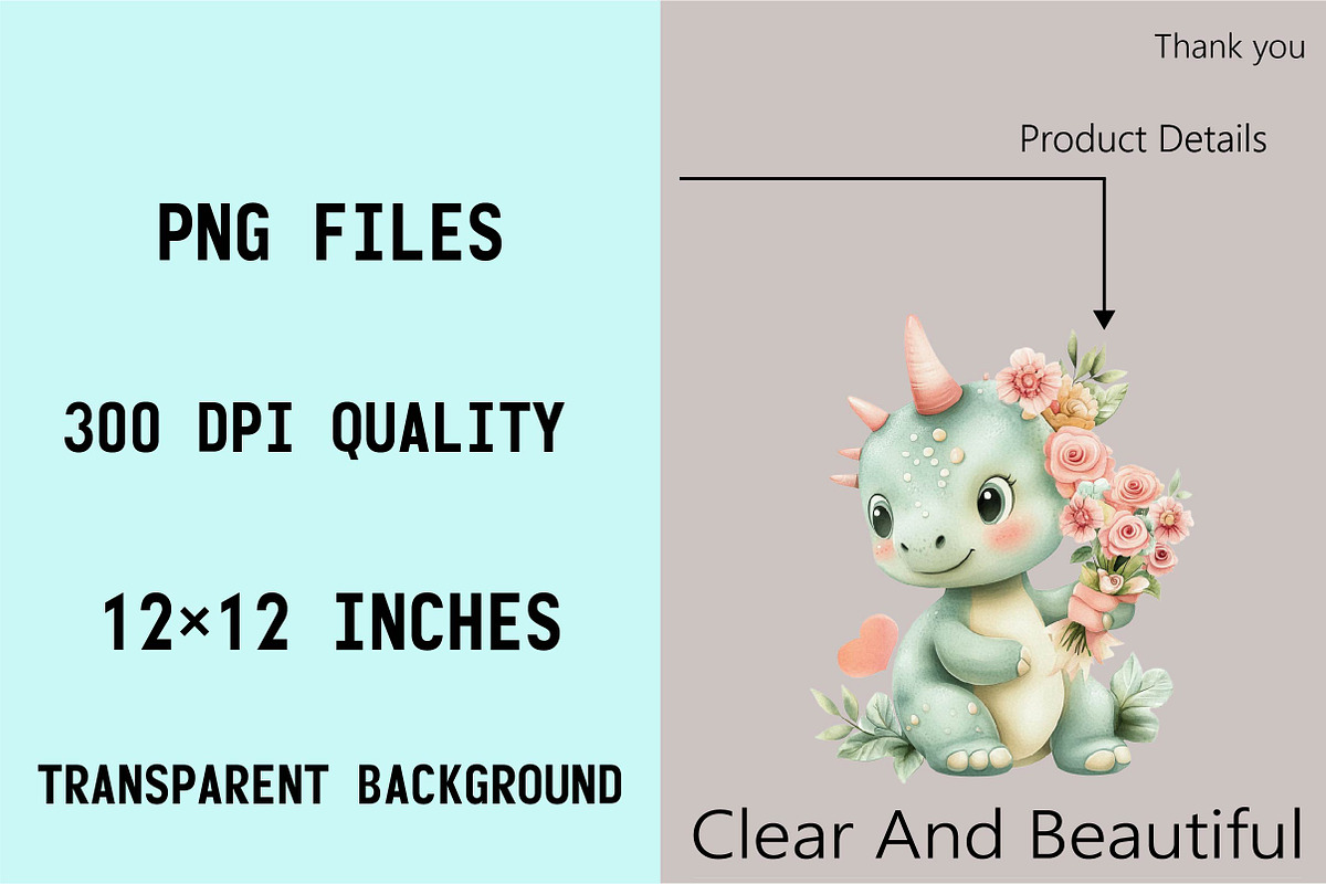 Cute Watercolor Dinosaur Clipart Bu, an Illustration by SVGArt (Photo 4 of 9)