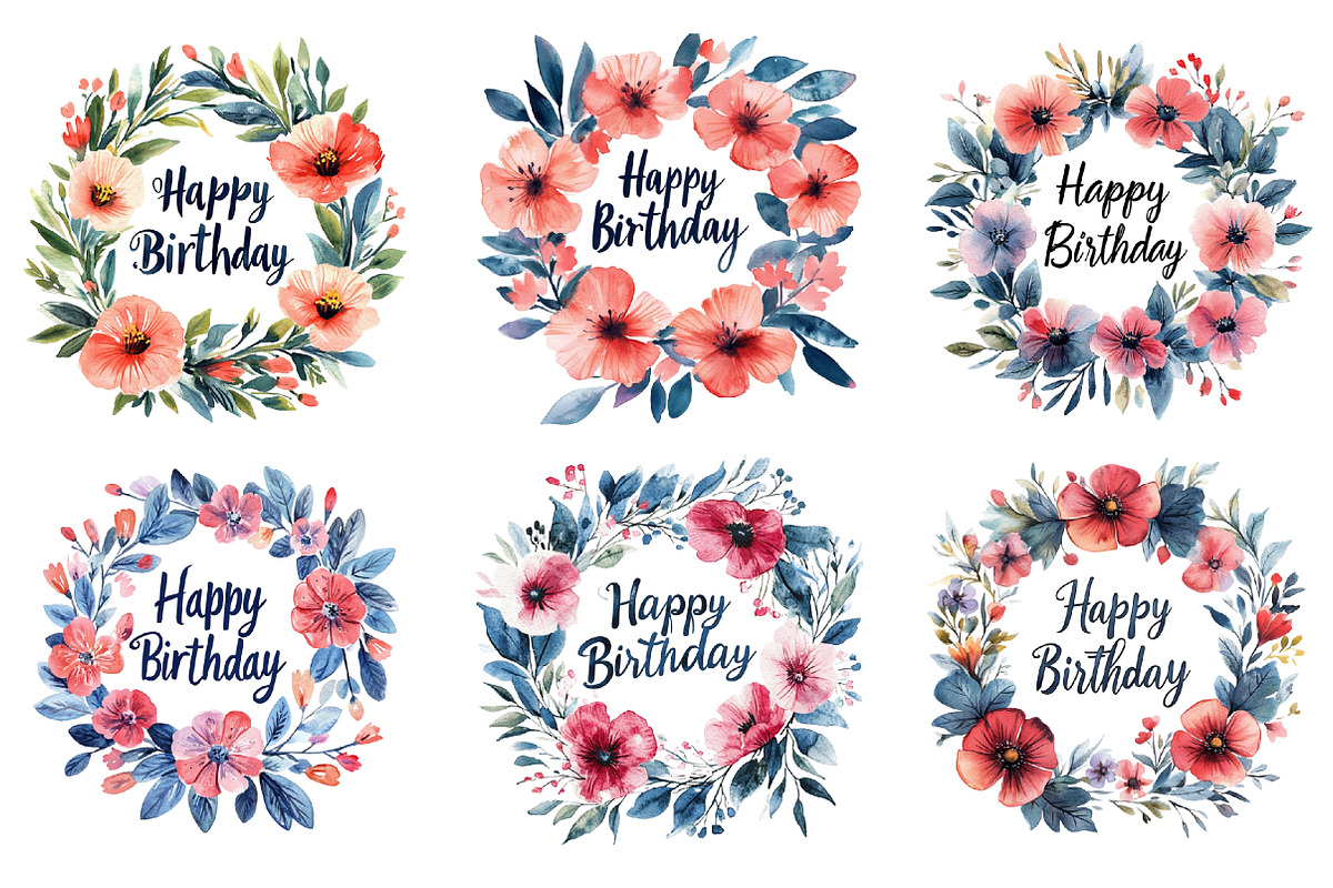Happy Birthday Floral Wreath PNG, an Illustration by SinaCreation (Photo 4 of 5)