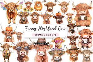 Funny Highland Cow Clipart Bundle, an Illustration by DreamArtGraphic