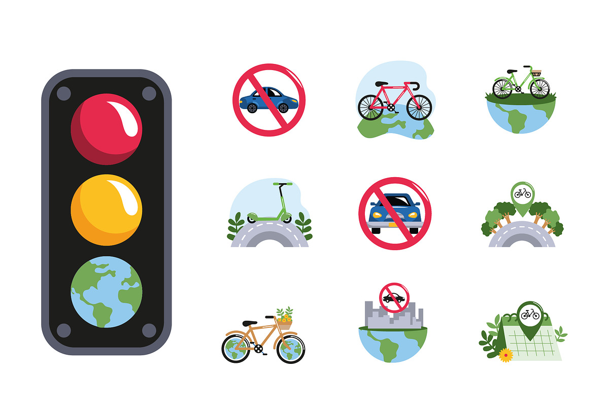 Car Free Mobility Illustration Set