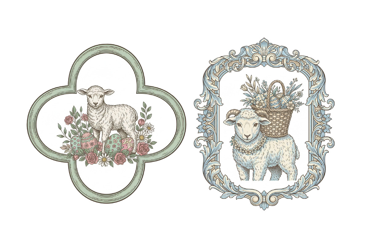 Vintage Easter Sheep Label Printable, an Illustration by SinaCreation (Photo 3 of 6)