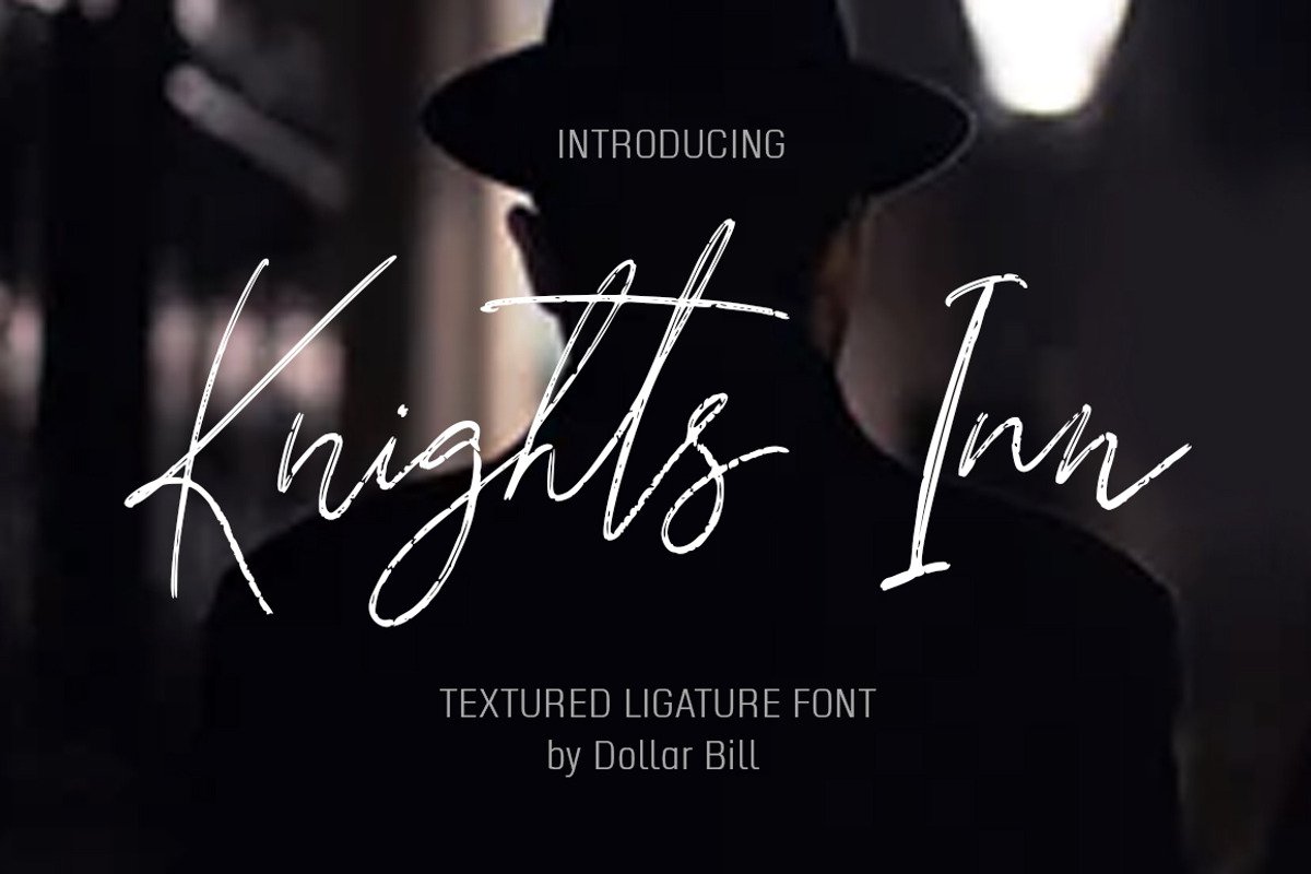 Knights Inn. Textured brush font.
