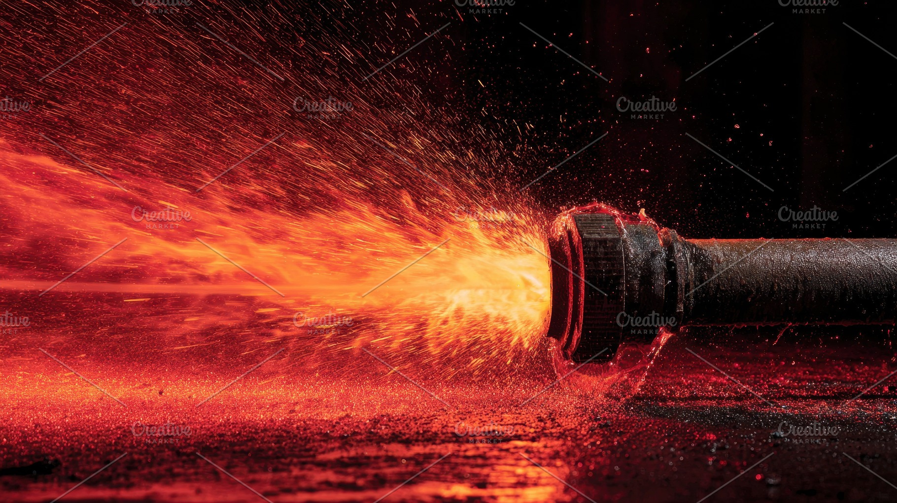 Fire hose releasing powerful water, a Photo by Pavel_design