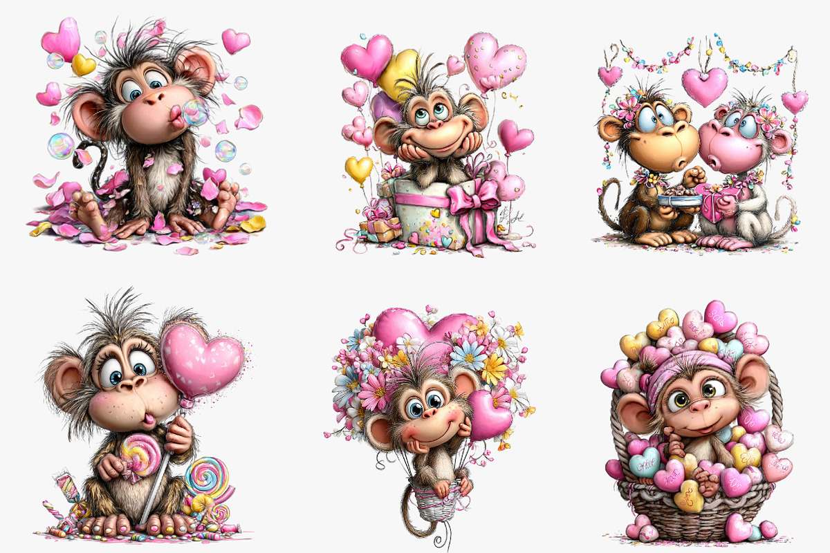 Valentines Day Monkey Sublimation, an Illustration by CreationArt (Photo 3 of 6)