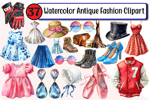 Watercolor Antique Fashion Clipart, an Illustration by Design Market