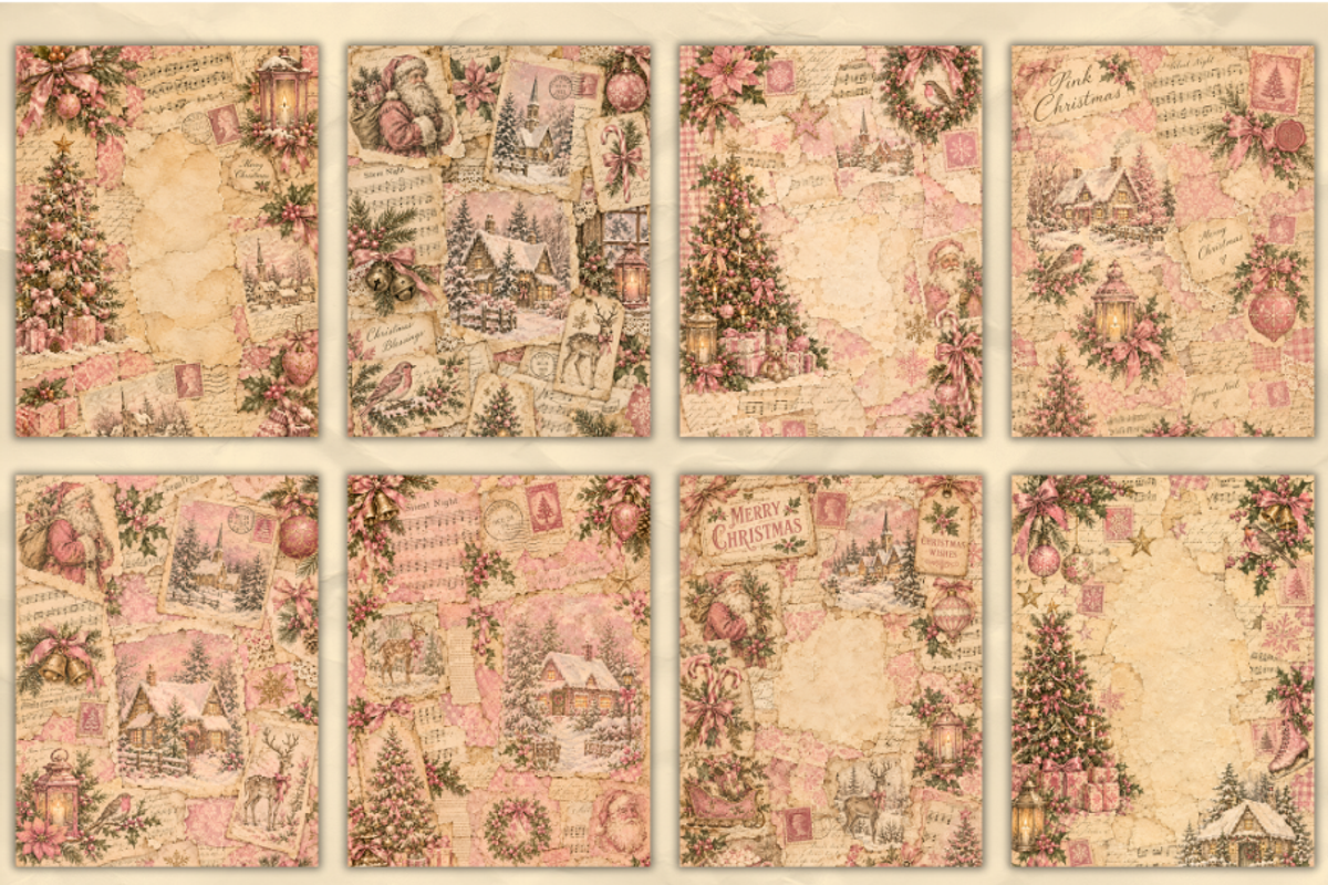 Pink Christmas Junk Journal Pages, a Background Graphic by Markicha Art (Photo 2 of 5)