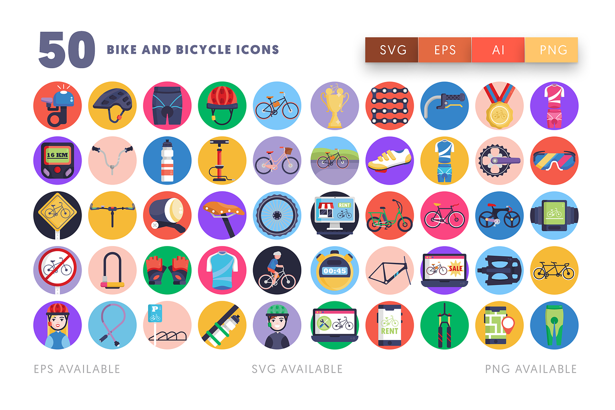 50 Bike and Bicycles Icons, an Outline Icon by Dighital (Photo 2 of 10)