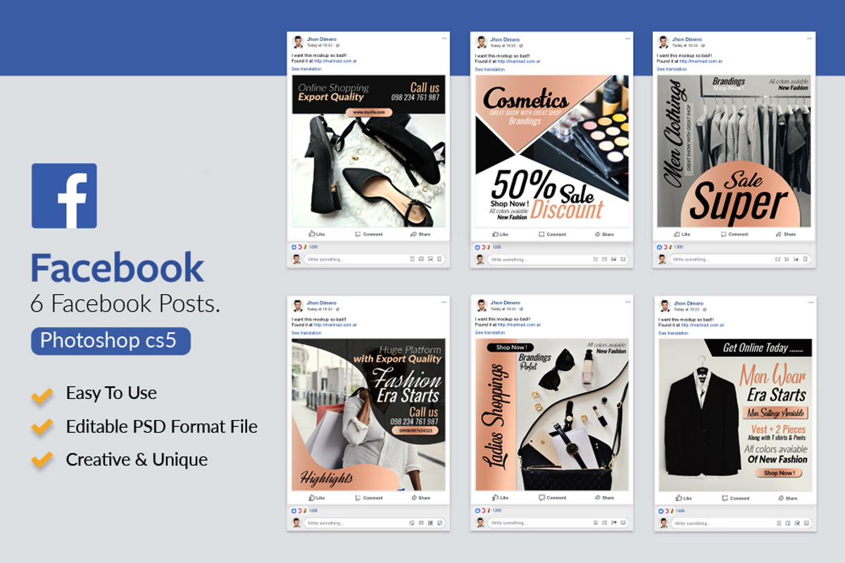 6 Fashion Product Facebook Posts, a Templates & Theme by Design Up