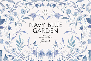 NAVY BLUE GARDEN Watercolor Flowers