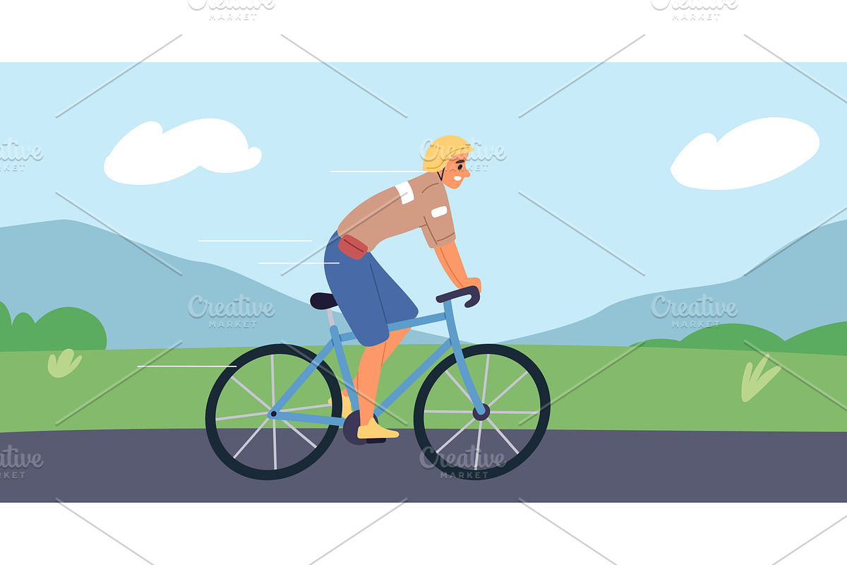 Cyclist rides sports bike along road, a Person Illustration by Vectorbuum