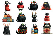 Quirky Christmas Black Cat Clipart, an Illustration by Dream Creation (Thumbnail 3 of 6)