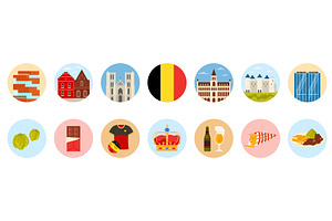 Travel to Belgium set of round, a Food Illustration by Flashvector