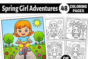 Spring Girl Activities Coloring Page, a Decorative Illustration by Ink Gallery