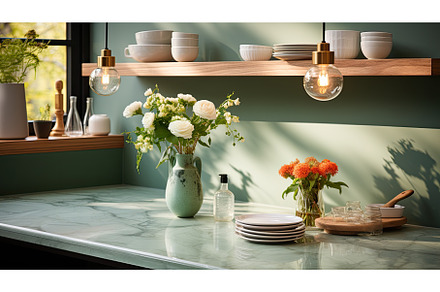 marble countertop in modern kitchen, a Food & Drink Photo by Neirfy