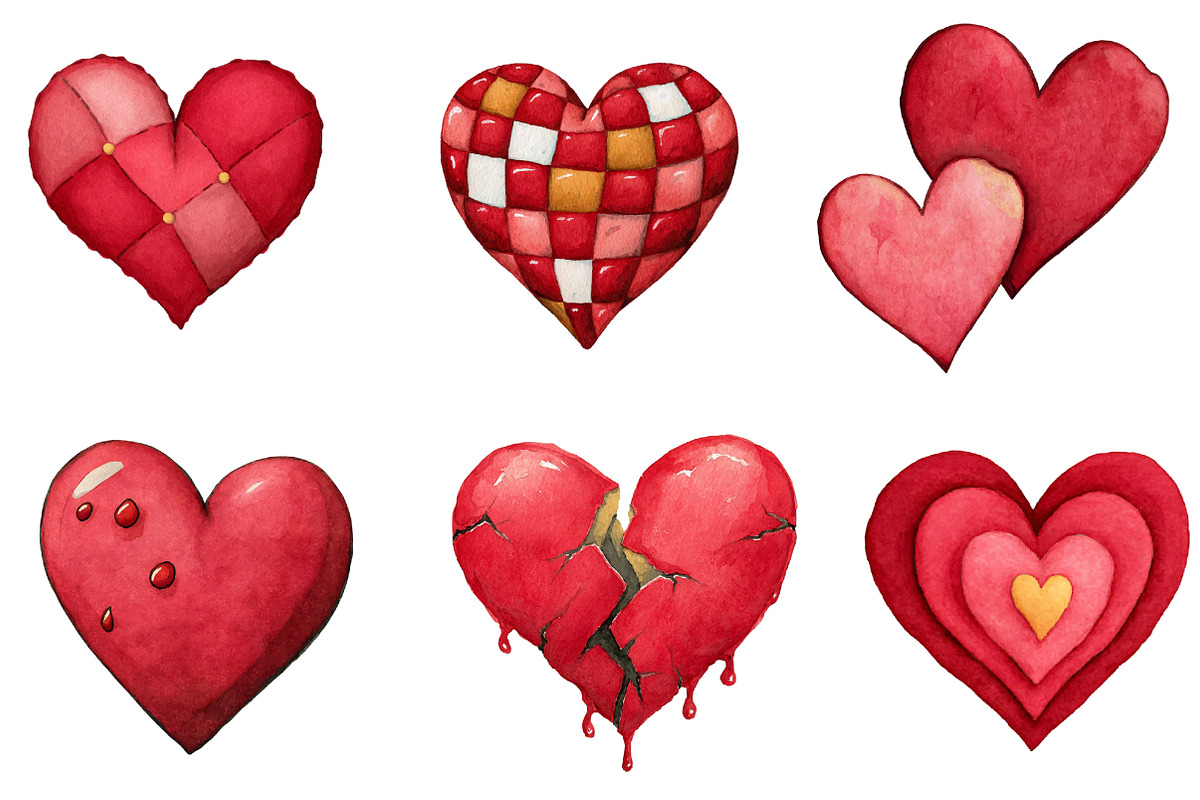 watercolor hearts clipart, an Illustration by CreationArt (Photo 3 of 5)