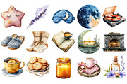 Watercolor Cozy Evening Clipart, an Illustration by Craft Nest (Thumbnail 2 of 4)