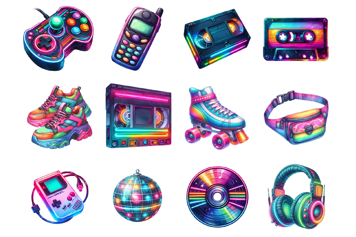 90s Neon Retro Clipart, an Illustration by Design Market (Photo 3 of 3)